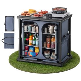 Folding Camping Storage Cabinet, Outdoor Portable Aluminum Lightweight Table, Quick Set-up Compact Kitchen Cook Station, with 6 Shelves and Carry