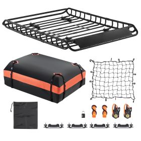 Roof Rack Basket, 51 x 36 x 4.1 in, Universal Rooftop Cargo Carrier with 1120 x 870 x 260 mm Cargo Bag, Net, Ratchet Straps