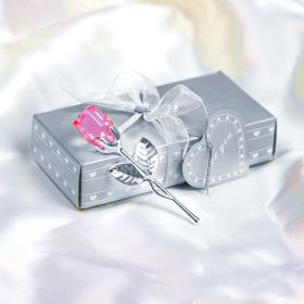 Crystal Metal Rose Valentine's Day Small Gift Wedding (Option: Silver Rod Pink Floral)
